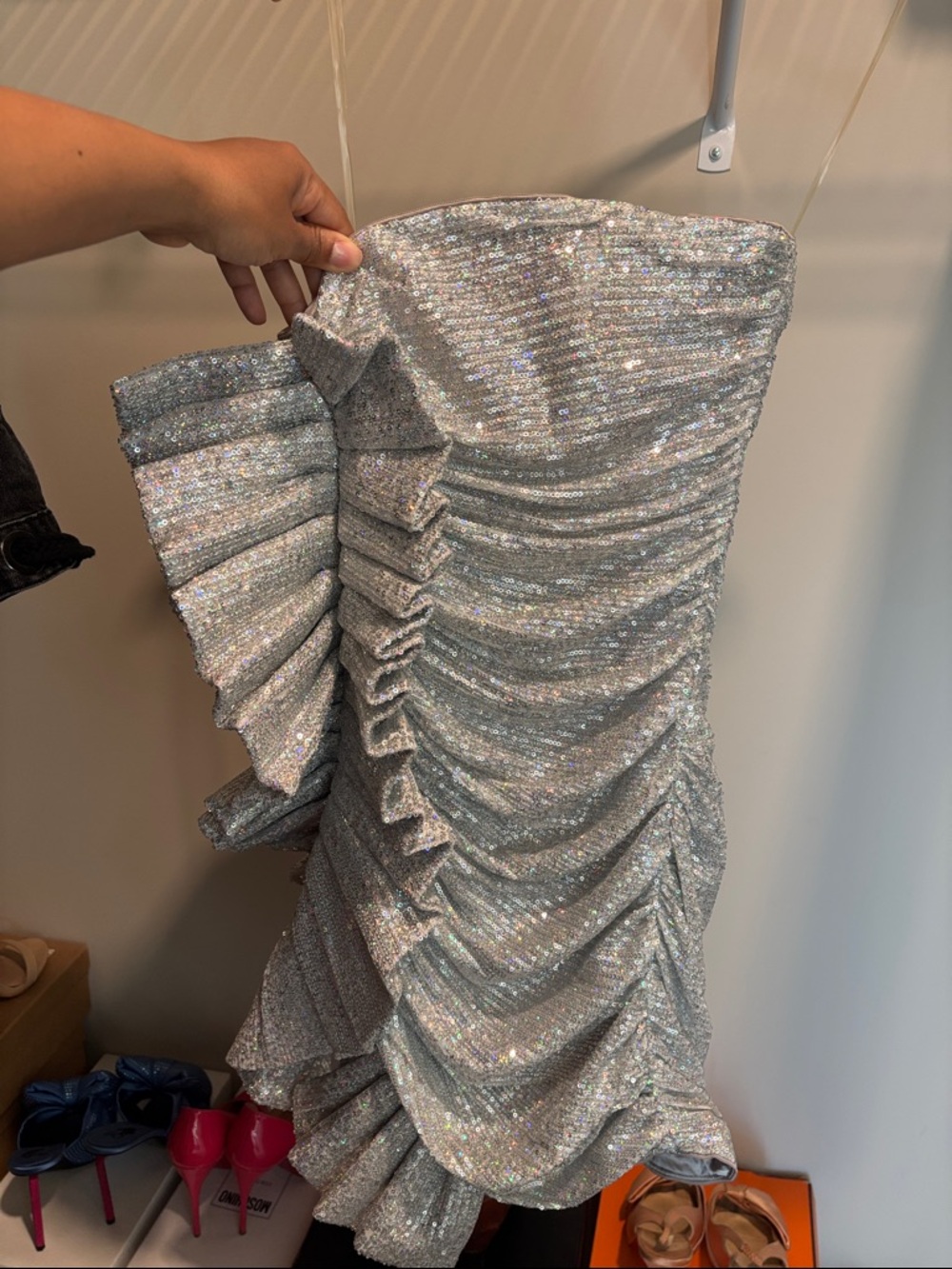 Fashion Nova Silver Sequin Mini Dress